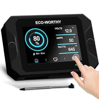 [𝗨𝗽𝗴𝗿𝗮𝗱𝗲𝗱]ECO-WORTHY Battery Monitor with Hall Sensor Touchable Display, 9-80V 300A Battery Monitor with Alarm, for Li-ion/LiFePO4/AGM/Gel Battery in Golf Cart/RV/Solar System