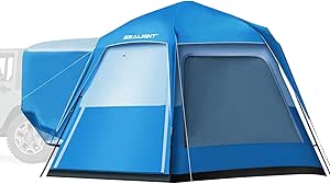 SEALIGHT SUV Tent for Camping 6 Person Pop Up Tent Double Layer PU3000mm Waterproof Car Camping Tent with Rainfly and Storage Bag，Weather Resistant SUV Tailgate Tent，10FT L x 8FT W x 7.2FT H Blue