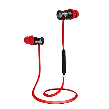 EC Technology Bluetooth 4.1 headset sports headphone with Microphone & Stereo with Magnet Attraction-Red & Black