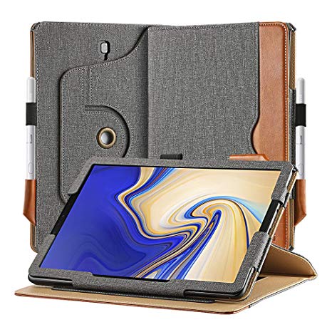 EasyAcc Case for Samsung Galaxy Tab S4 with S Pen Holder, [360 Degree Rotating/ 100% PU Leather Made by Hand/No Plastic Content] and Document Card Slots, with Auto Wake/Sleep, Durable to Use - Grey