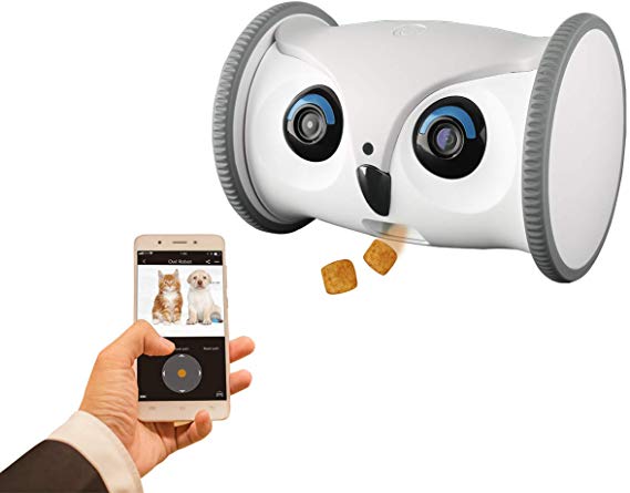 SKYMEE Owl Robot: Mobile Full HD Pet Camera with Treat Dispenser, Interactive Toy for Dogs and Cats, Romote Control via App