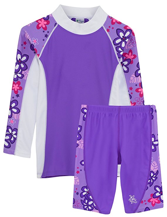 Tuga Girls Two-Piece Long Sleeve Bathing Suit Set 2-14 Years, UPF 50  Protection