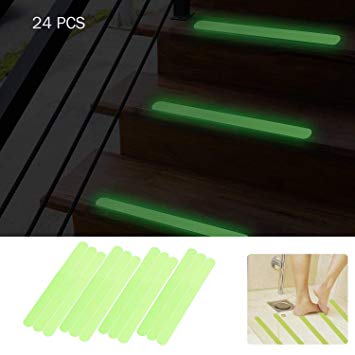 Anti-Slip Stickers Luminous Non-Slip Safety Strips Bathtubs Floor Treads,Glow in The Dark Tape 24 pcs Adhesive Shower Slip Strip for Bath,Boats,Stairs,Swimming Pools,Health Clubs