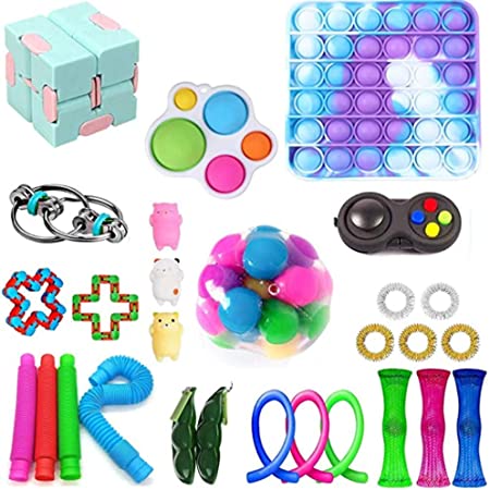 Yiulangde Fidget Sensory Toys Set, Tie Dye Push Pop Bubble Fidget Toy Relieve Stress Infinity Cube Fidget Pad DNA Fidget Stress Ball Anxiety Bundle Tools 28 Pack