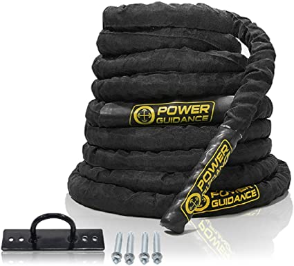 POWER GUIDANCE Battle Rope - 1.5 Inch Width Poly Dacron 30, 40, 50ft Length Exercise Undulation Ropes - Gym Muscle Toning Metabolic Workout Fitness Exercise