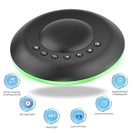 White Noise Sound Machine for Sleeping, 20 Non - Looping Soothing Sounds Lullaby Colorful Night Light Timing Baby Therapy Sound Machine, Auto-Off Timer Battery or USB Output Charger (UFO Black)