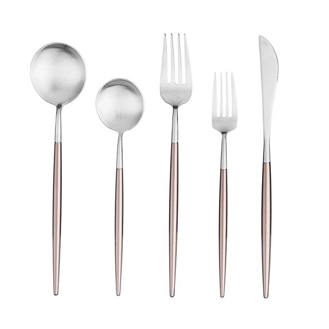 Artthome 20-Piece 18/10 Stainless Steel Flatware Silverware Dinnerware Set Cutlery Tableware Include Knife Fork Spoon (Brown and Silver Matte)