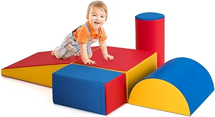 COSTWAY 5 Pieces Kids Climb and Crawl Foam Play Set, Colorful Children's Educational Software Activity Toys, Baby Soft Climbing Blocks for Toddlers, Preschoolers (Red)