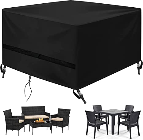 OKPOW Patio Furniture Cover Waterproof - 600D Heavy Duty Large Outdoor Table and Chair Set Covers Windproof - Square Anti UV Sectional Sofa Set Covers (Black, 76" L x 76" W x 30" H)