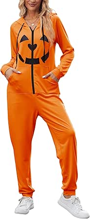 Ekouaer Halloween Onesie Adult Hooded Womens Onesie Pajamas Comfy Zipper One Piece Pajamas with Pocket XS-XXL