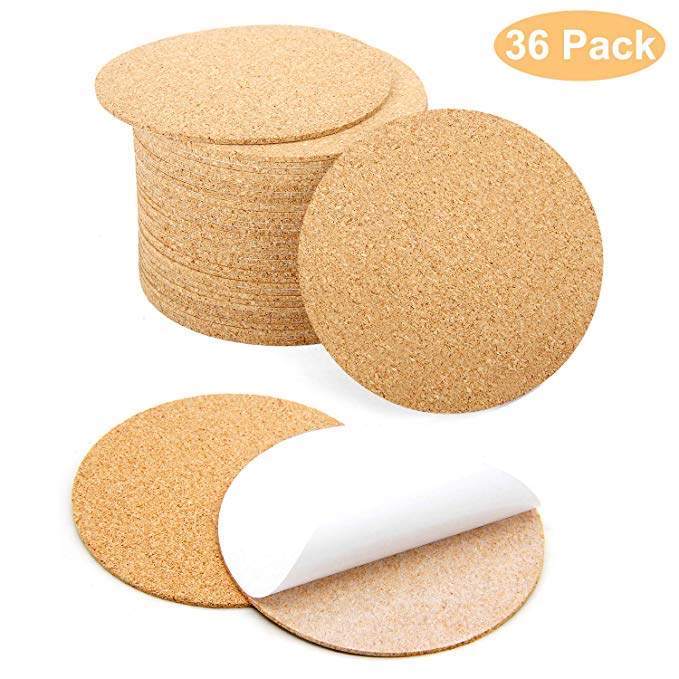 36 Pcs Self-Adhesive Cork Round for DIY Coasters, 4"x 4" Cork Circle, Cork Tiles, Cork Mat, Cork Sheets with Strong Adhesive-Backed by Blisstime