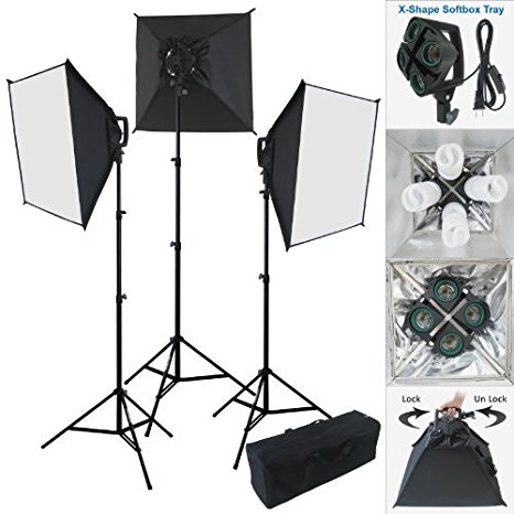 Linco Lincostore Photography Studio Lighting 2400 Watt Digital Video Continuous Soft Lighting Kit Including Flora X New Designed 4-Socket Light Head and Auto Pop-Up Softbox--Only 3 Seconds to Set Up