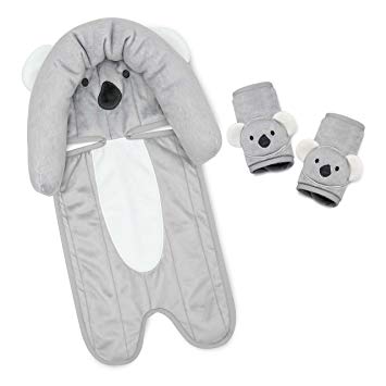 Travel Bug Baby 2 Piece Head Support & Strap Covers Strollers and Bouncers for Car Seats, Koala- Grey/White