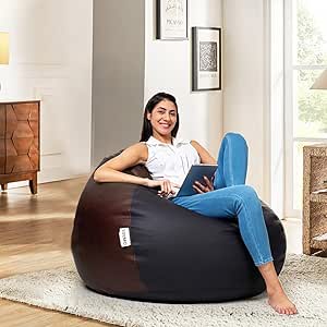 Amazon Brand - Solimo XXXL Bean Bag Filled with Beans (Black and Brown)(Faux Leather)