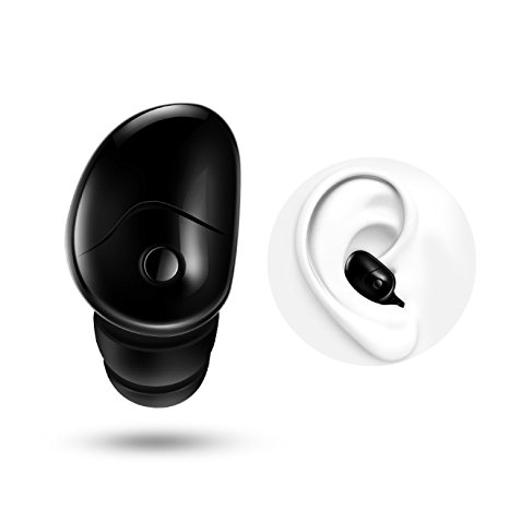 GUOER Wireless Mini Invisible Smallest Bluetooth 4.1 Headset Headphones Earphone Earpiece With Mic, Noise Cancellation for iPhone Samsung HTC LG and most Smartphones, and Other Bluetooth-enabled Devices(Black)