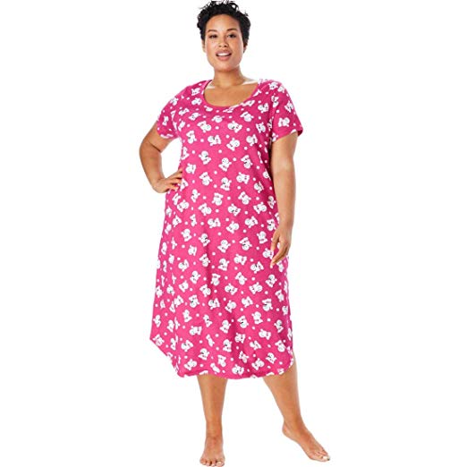 Dreams & Co. Women's Plus Size Scoopneck Sleepshirt with Free Socks - Raspberry Sorbet Poodles, 30/32