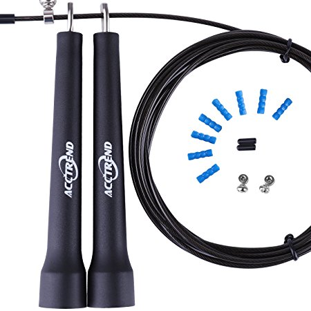 Acctrend Jump Rope Kit – Adjustable Steel Cable Skipping Rope With PU Coating, Wearable Tube & Lightweight Handles – Speed Jumprope For Fitness, Skip Training, CrossFit, Boxing Exercises, MMA Workout