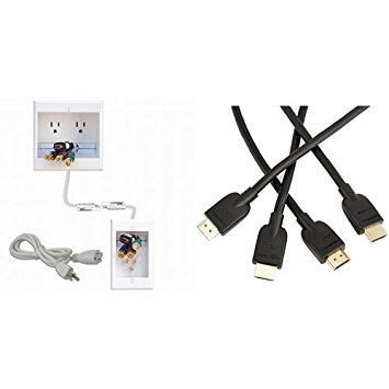 PowerBridge TWO-CK Dual Outlet Recessed In-Wall Cable Management System and AmazonBasics High-Speed HDMI Cable - 10 Feet (2-Pack) (Latest Standard) Bundle