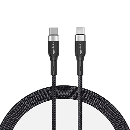 AmazonBasics Braided USB Type-C to Type-C 60W Fast Charging Data cable for Smartphone (Black -1.2 Meter)