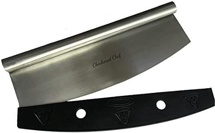 Checkered Chef Pizza Cutter Rocker - 16 Inch Mezzaluna Knife w/ Blade Cover - Pizza Slicer & Scraper