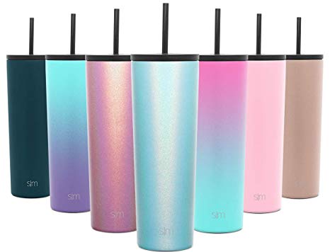 Simple Modern 28oz Classic Tumbler with Straw Lid & Flip Lid - Travel Mug Gift Vacuum Insulated Coffee Beer Pint Cup - 18/8 Stainless Steel Water Bottle Shimmer: Aqua Aura