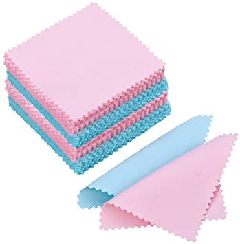 FANTESI 100 Pack Jewelry Cleaning Cloth Polishing Cloth for Sterling Silver Gold Platinum (Pink and Blue)