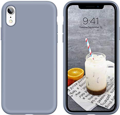 iPhone XR Case Silicone,iPhone XR Phone Case,DUEDUE Liquid Silicone Soft Gel Rubber Slim Fit Cover with Microfiber Cloth Lining Cushion Shockproof Full Body Protective Anti Scratch Case for iPhone XR 6.1 inch for Women Girls,Lavender Grey