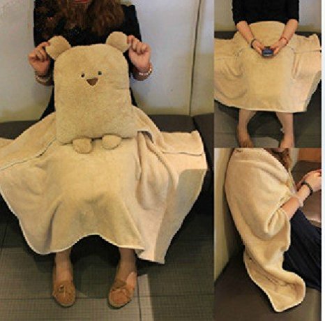 Zuwit 3 in 1 Bear Travel Blanket & Hand Warm & Pillow Set Adults Kids Throw Pillow Cushion