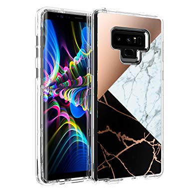 ACKETBOX Galaxy Note 9 Case，Heavy Duty Hybrid 3-Layer Shiny Chrome Marble Design PC Back Case Transparent Bumper Clear TPU Full Body Protective Cover for Galaxy Note 9 Case(Marble-01)