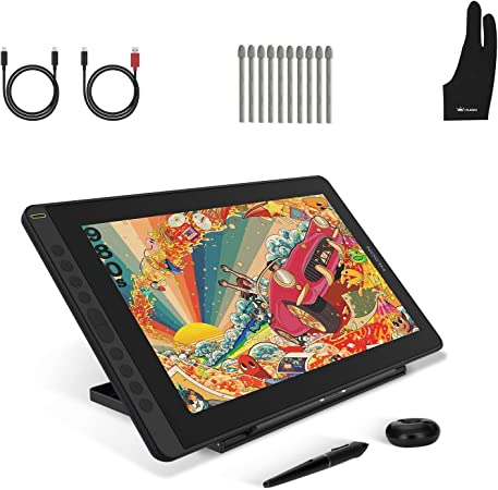 2021 HUION KAMVAS 16 Graphics Drawing Tablet with Screen Full-Laminated Android Support Graphic Monitor with 8192 Level Pressure Battery-Free Stylus Tilt 10 Express Keys, Stand 10pcs Felt Nibs