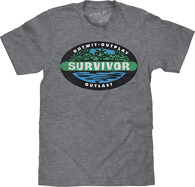 Tee Luv Men's Faded Survivor TV Show Shirt - Outwit Outplay Outlast Palm Logo Shirt