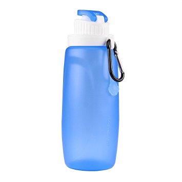KepooMan Collapsible Silicone Water Bottle - BPA Free - FDA Approved - 320ml/11floz Leak Proof Foldable Sports Bottle (Blue, 320ml)