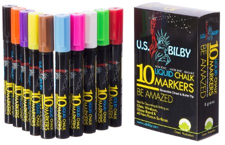 Liquid Chalk Markers - Mega 10 pack Paint Pen Set - Artist Quality - Use on Glass, Windows, Cars, Bistro Menu Boards - Child Friendly - Erasable 4.5mm Reversible - 100% Guaranteed