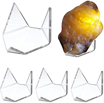 Hipiwe 5 Packs Acrylic Triangle Display Holder - Display Easel Stands for Geodes Rock Mineral Agate Fossil Coral, Clear Plastic Display Stands for Small Collectibles, Big