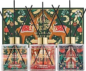 COCORRÍNA Reed Diffuser Set of 3-3 Pack/ 3.04 Fl.oz Diffuser with 24 Sticks Clean Linen/Cedar Balsam/Eucalyptus Pine Reed Diffuser for Home Bathroom Shelf Decor (Christmas Edition)