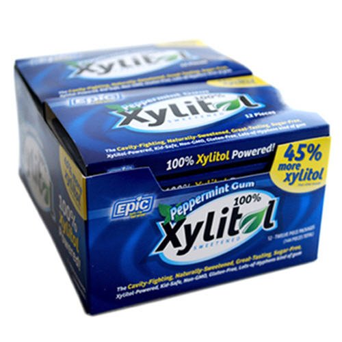 Epic Dental 100% Xylitol Sweetened Gum, Peppermint, 12 Count (Pack of 12)