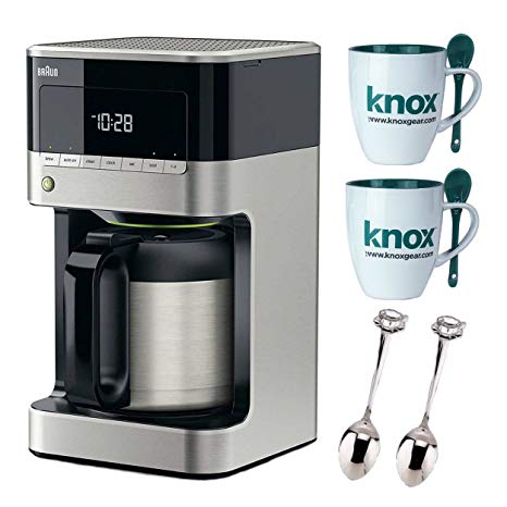 Braun KF7155BK Thermal Carafe Coffeemaker, Black, Knox Gear 16oz. Mug with Spoon (2-Pack) and 2 Harold Imports 4.5 in. Demi Spoons