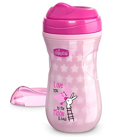 Chicco Glow In The Dark Insulated Rim Spout Trainer Spill Free Baby Sippy Cup 9oz, Pink, 12m  (1pk)