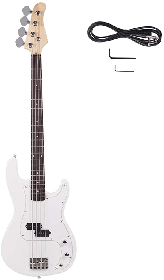 Z ZTDM Electric Bass Guitar Full Size 4 String Exquisite Burning Fire Style Electric Bass for Adult Student White