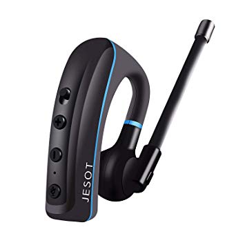 Bluetooth Headset V4.1, Bluetooth Earpiece with Noise Cancelling Mic for Business/Office/Driving, Compatible with iPhone, Android and Smartphones (Black  Blue) by JESOT