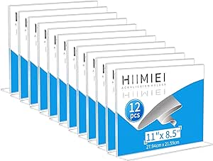 HIIMIEI 8.5x11 Acrylic Sign Holder Horizontal Table Menu Display Stand, Clear Plastic 8.5x11 Double Sided Picture Frames for Desk Display(12 Pack)