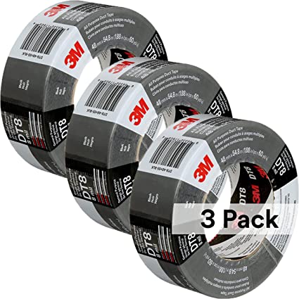 3M All Purpose Duct Tape DT8, Silver, 48 mm x 54.8 m, 8 mil, 3 Rolls