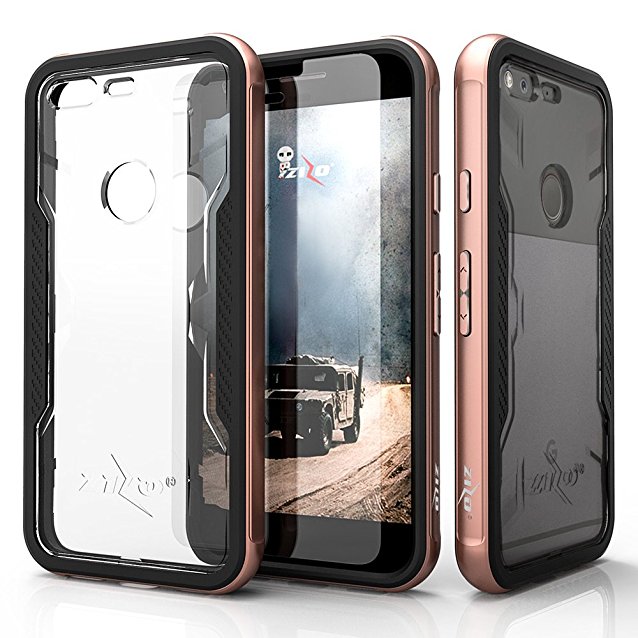 Google Pixel Case, Zizo [Shock Series] w/ FREE [Google Pixel Screen Protector] Crystal Clear [Military Grade DropTested] Aluminum Metal Bumper