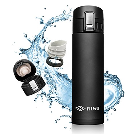 Stainless Steel Water Bottle, FILWO Double Wall Vacuum Insulated Travel Mug 100% Leak & Sweat Proof BPA Free, Cold 24 Hrs / Hot 12 Hrs Perfect for Camping,Cycling,Gym,17 oz Vacuum Flask