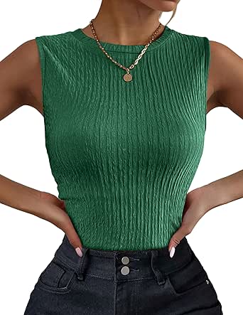 Zeagoo Women's High Neck Tank Top 2024 Summer Casual Ribbed Knit Slim Fitted Basic Textured Sleeveless Shirts