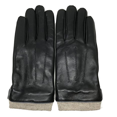 MATSU Luxury Men Winter Warm Touchscreen Texting Lambskin Driving Motorcycle Leather Gloves(Long Fleece/Cashmere lining) M1006