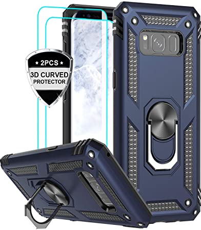 LeYi Samsung Galaxy S8 Plus Case with 3D PET Screen Protector [2 Pack], [Military Grade] Shock Absorption Defender Protective Phone Case with Car Holder Mount Kickstand for Samsung S8 Plus JSFS Blue