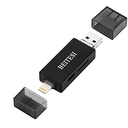BEITESI SD Card Reader, USB 3.0 Card Reader Compatible with iPhone/iPad/Android/Micro USB,with Lightning Charging Adapter, Supports TF, SD, Micro SD, SDXC, SDHC Memory Card Viewer (Black)