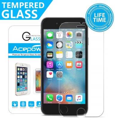iPhone 6S Screen Protector ACEPower Premium Tempered Glass Screen Protector for Apple iPhone 6 6S 47 Lifetime No-Hassle Warranty