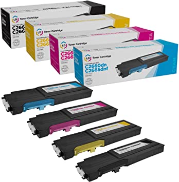 LD Compatible Toner Cartridge Replacements for Dell C2660dn C2665dnf Extra High Yield (1 Black, 1 Cyan, 1 Magenta, 1 Yellow, 4-Pack)